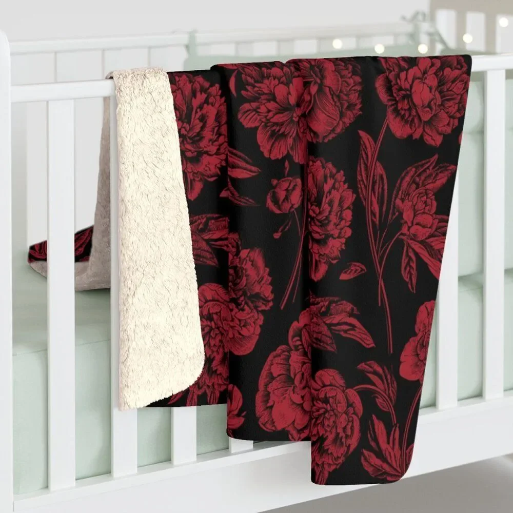 NWT Porter Anna- Red & Black Sherpa Blanket in Peony